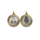 MD1170151 - Medalha N. Sra. Das Graças Italiana Redonda Prateada c/ Dourada - 2,5x2,2cm