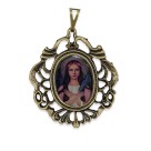 MD129216 - Medalha Santa Filomena Camafeu Ouro Velho - 5x4,2cm