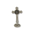 CU830001 - Crucifixo de Mesa São Bento Metal Níquel - 8x4cm