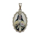 MD128062 - Medalha Santa Efigênia Rendada Níquel - 4,1x2,6cm
