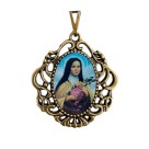 MD129221 - Medalha Santa Terezinha das Rosas Camafeu Ouro Velho - 4,5x4cm