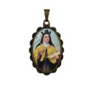 MD128252 - Medalha Santa Teresa D'Ávila Rendada Ouro Velho - 4,2x2,5cm