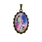 MD128910 - Medalha Anjo da Guarda Rendada Ouro Velho - 4,2x2,5cm