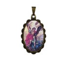 MD128915 - Medalha São Miguel Arcanjo Rendada Ouro Velho - 4,2x2,5cm
