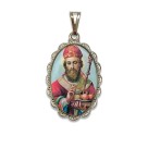 MD128450 - Medalha São Nicolau Rendada Níquel - 4,2x2,5cm