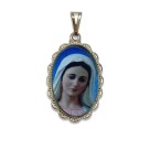 MD128050 - Medalha N. Sra. Rainha da Paz Rendada Níquel - 4,2x2,5cm