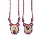 ES720108P6 - Escapulário N. Sra. do Carmo e Sagrado Coração de Jesus Infantil Acrílico Rosa c/ 6un. - 60x1,4cm