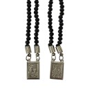 ES350205 - Escapulário N. Sra. Do Carmo e Sag. Coração de Jesus Cristal Preto - 70x1,4cm