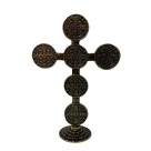 CU830150 - Crucifixo de Mesa Medalha de São Bento Metal Ouro Velho - 22,5x16cm