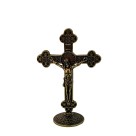 CU830029 - Crucifixo de Mesa São Bento Metal Ouro Velho - 13x8,5cm