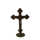 CU830029 - Crucifixo de Mesa São Bento Metal Ouro Velho - 13x8,5cm