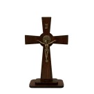 CU760480 - Crucifixo de Mesa São Bento Madeira - 19,5x12cm