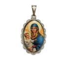 MD128019 - Medalha N. Sra. Da Saúde Rendada Níquel - 5x2,5cm
