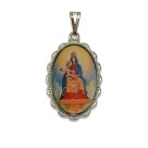 MD128020 - Medalha N. Sra. Das Candeias Rendada Níquel - 5x2,5cm