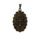 MD128630 - Medalha São Padre Pio de Pietrelcina Rendada Ouro Velho - 4,2x2,5cm