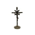CU830031 - Crucifixo de Mesa Raiado Metal Ouro Velho - 9x4,5cm (619)