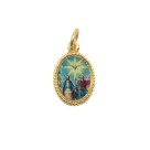 MD102280P20 - Medalha de Alumínio Oval Pequena Dourada c/ 20un. Santíssima Trindade - 1,5x1cm