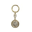 CH731010 - Chaveiro Medalha de São Bento Rotativo Italiano Dourado - 8,5x3,5cm