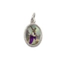MD102560P20 - Medalha de Alumínio Oval Pequena Prata c/ 20un. Bom Jesus dos Passos - 1,5x1cm