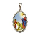 MD128035 - Medalha N. Sra. do Caravaggio Rendada Níquel - 5x2,5cm