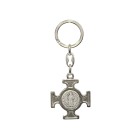 CH731150 - Chaveiro Cruz Medalha de São Bento Italiano Prateado  - 10x4cm