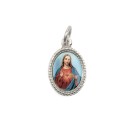 MD102502P20 - Medalha de Alumínio Oval Prata c/ 20un. Sagrado Coração de Jesus - 1,5x1cm