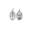 MD1180006P2 - Medalha N. Sra. De Nazaré e Basílica de Nazaré Italiana Oval Dupla Prateada c/ 2un. - 2,5x1,7cm