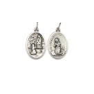 MD1180305P2 - Medalha N. Sra. De Lourdes e Santa Bernadette Italiana Oval Dupla Prateada c/ 2un. - 2,5x1,7cm