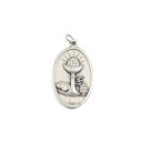 MD112095 - Medalha Primeira Eucaristia Sagrado Coração de Jesus Italiana Oval Dupla - 4,5x2,6cm