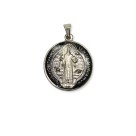 MD1420105 - Medalha São Bento Resinada Redonda Prateada - 4x2,9cm