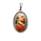 MD128438 - Medalha Santo Inácio de Loyola Rendada Níquel - 5x2,5cm