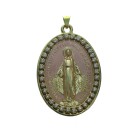 MD520142 - Medalha N. Sra. Das Graças Resinada Rosa c/ Strass - 5,5x3,5cm