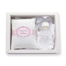 KT75678 - Kit Batismo de Madrinha c/ Almofada e Vidrinho p/ Água Benta - 11x14cm