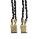 ES350305 - Escapulário N. Sra. do Carmo e Sagrado Coração de Jesus Cristal Preto - 70x1,4cm