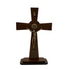 CU760481 - Crucifixo de Mesa São Bento Madeira - 24x15cm